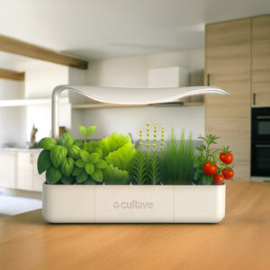 Potager connecté d'intérieur Cultive blanc en matériaux recyclés vu de face