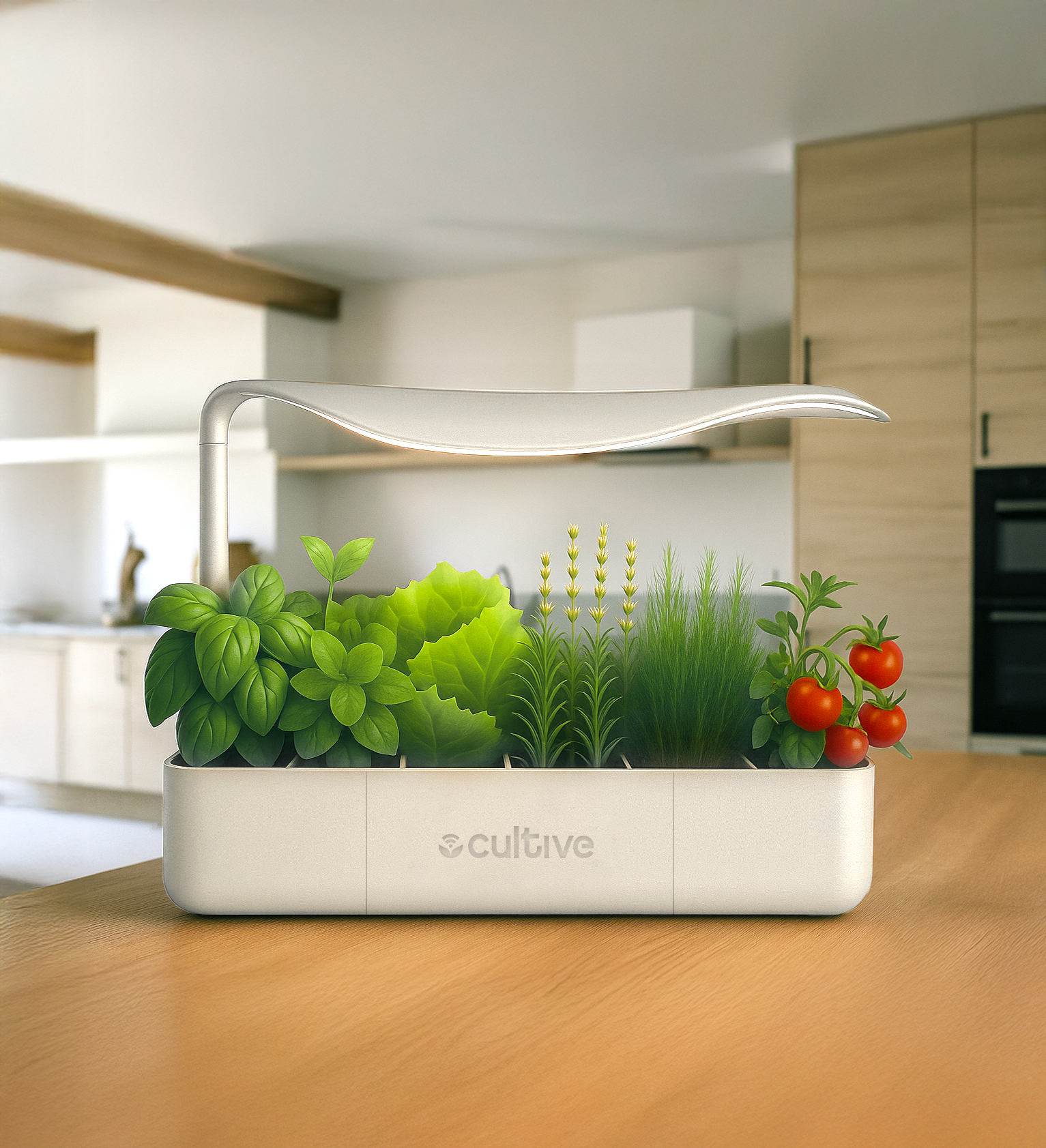 Potager connecté d'intérieur Cultive blanc en matériaux recyclés vu de face